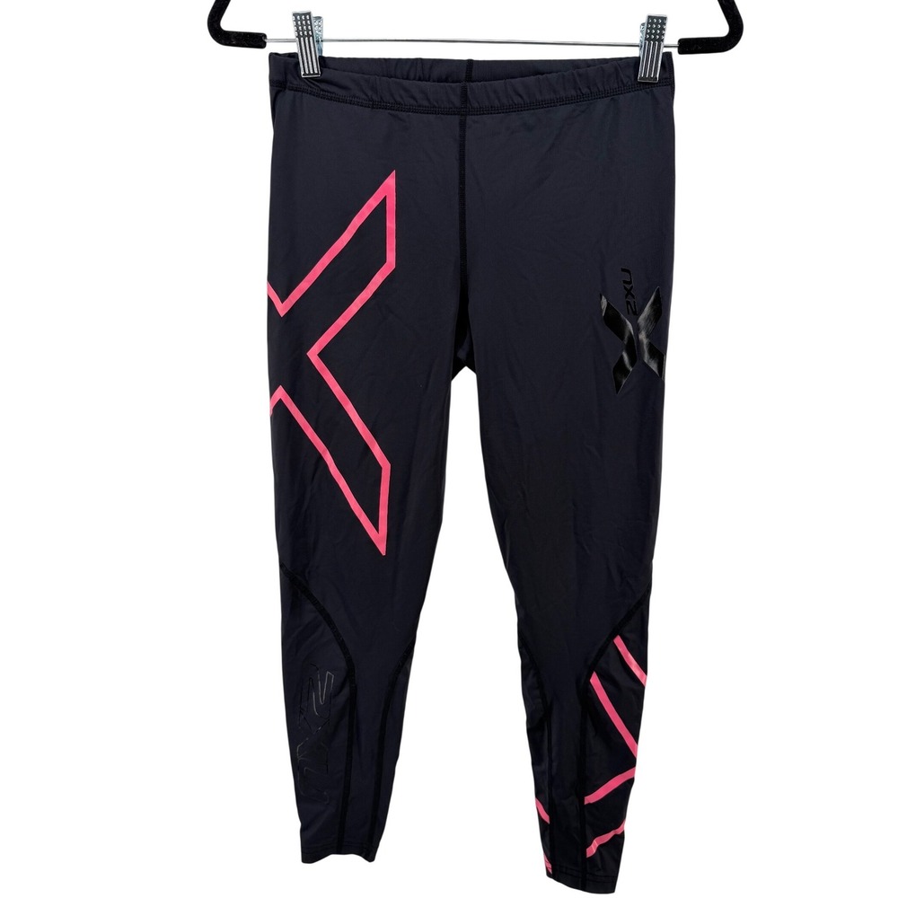 2XU Womens Compression Leggings Black Pink Graphic Athletic Tights Large